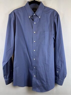 Jos A. Bank Traveler Blue Check Dress Shirt Tailored Fit 16 35 Cotton